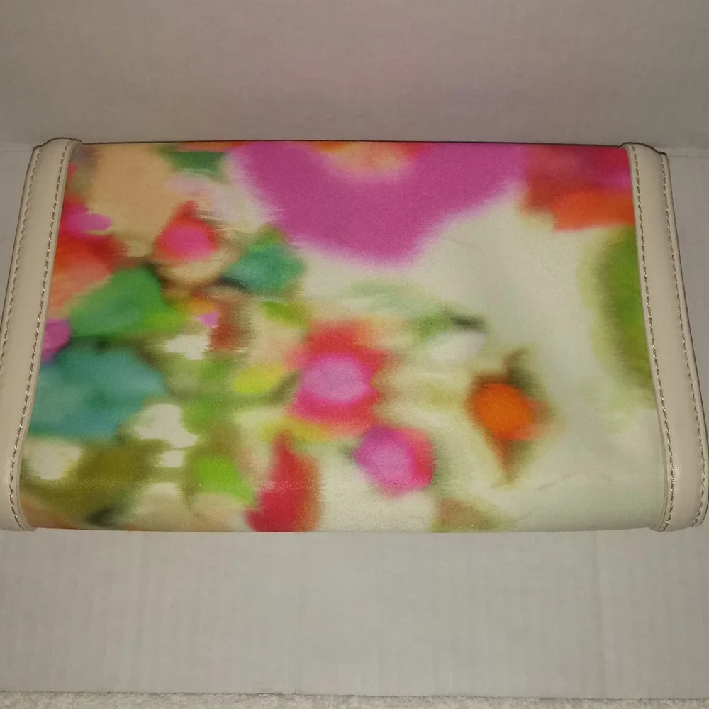 KATE SPADE MULTI COLOR SATIN CLUTCH WITH LEATHER TRIM - Picture 11 of 13